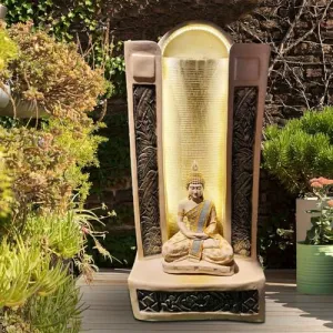 Art N Hub Lord Buddha Indoor Outdoor Waterfall Fountain Office Decorative Items Best Welcome Gifts for Guest Also Best Gift Items for Home Decoration (58 x 33 x 122 CM | Light Pink Dotted & Golden)