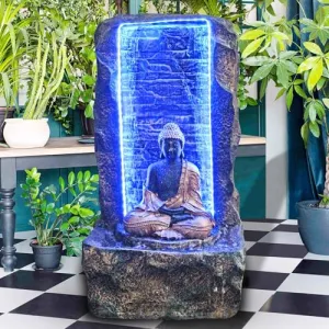 Art N Hub Meditation Buddha Indoor Outdoor Big Fiber Gift Items for Home Decoration and Office Decoration | Vastu Showpiece for Home (38 x 33 x 64 CM | Golden Black)