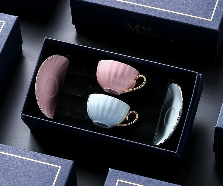 Creative Bone China Porcelain Tea Cup Set, Elegant Macaroon Ceramic Coffee Cups, Beautiful British Tea Cups, Unique Tea Cups and Saucers in Gift Box as Birthday Gift