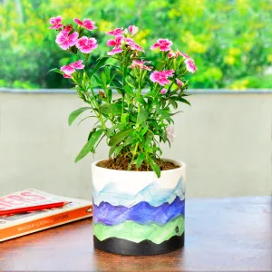 Handpainted Ceramic Planter Pot (Multicolor, Diameter – 11.5 cm, Height – 10.5 cm)