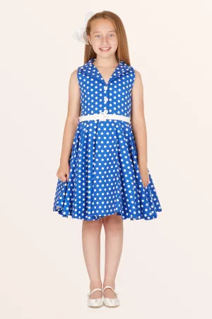 Kids Holly Polka Dot Dress - Royal Blue