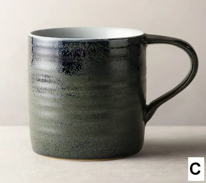 Large Modern Handmade Pottery Coffee Cup, Large Capacity Coffee Mugs, Creative Handmade Coffee Mugs, Blue Green Black Ceramic Coffee Mugs