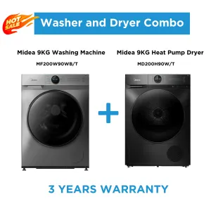 Midea Laundry Combo | 3 Years Warranty | - 9KG Steam Wash Front Load Washing Machine   9kg Heat Pump Dryer