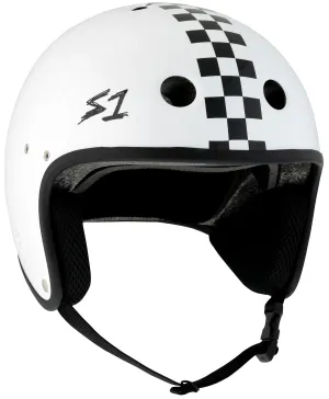 S1 Retro Lifer E-Helmet - White Gloss/Checkers