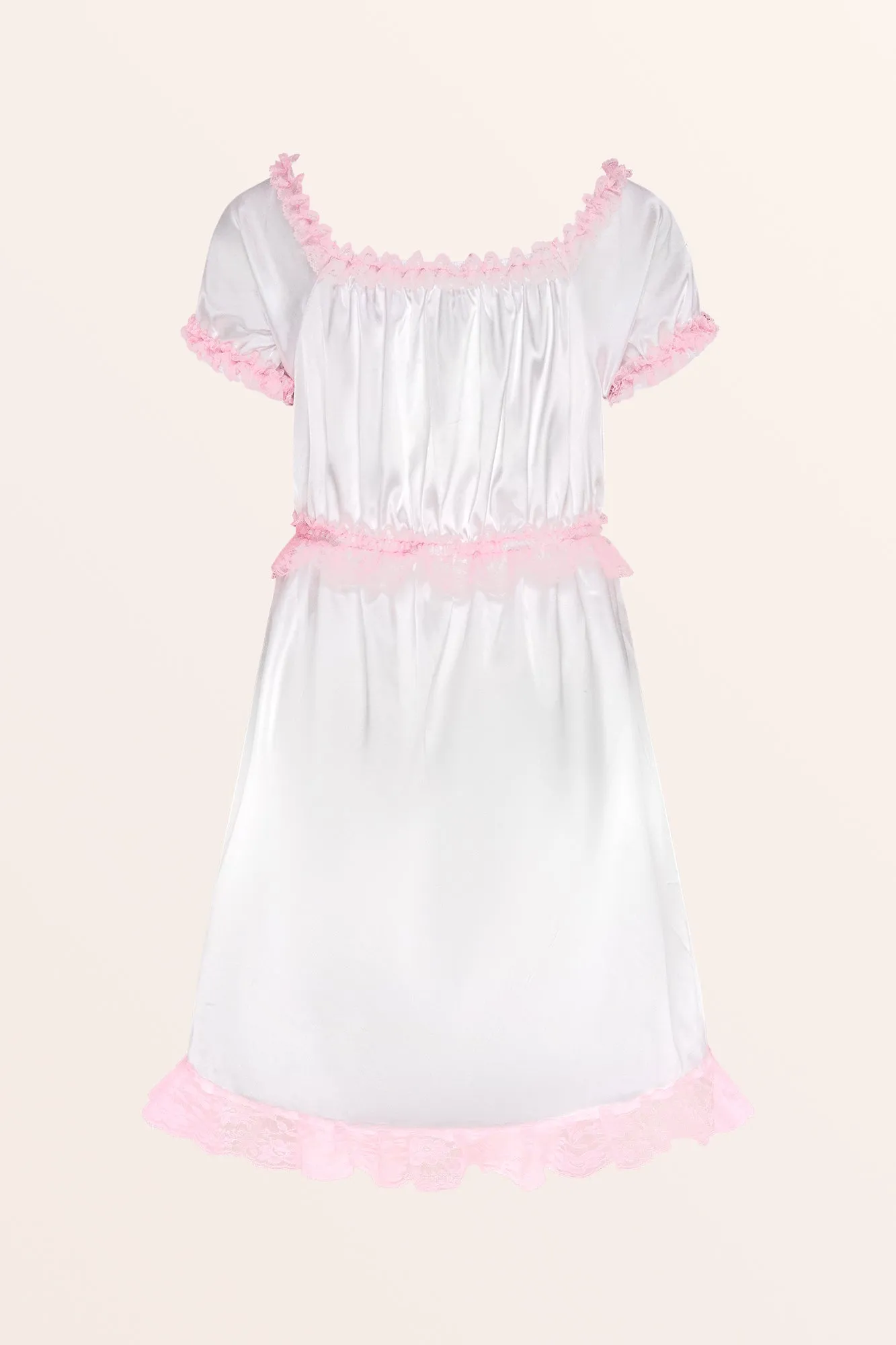 Sissy Satin Lacy Maid Nightdress - White