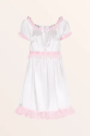 Sissy Satin Lacy Maid Nightdress - White