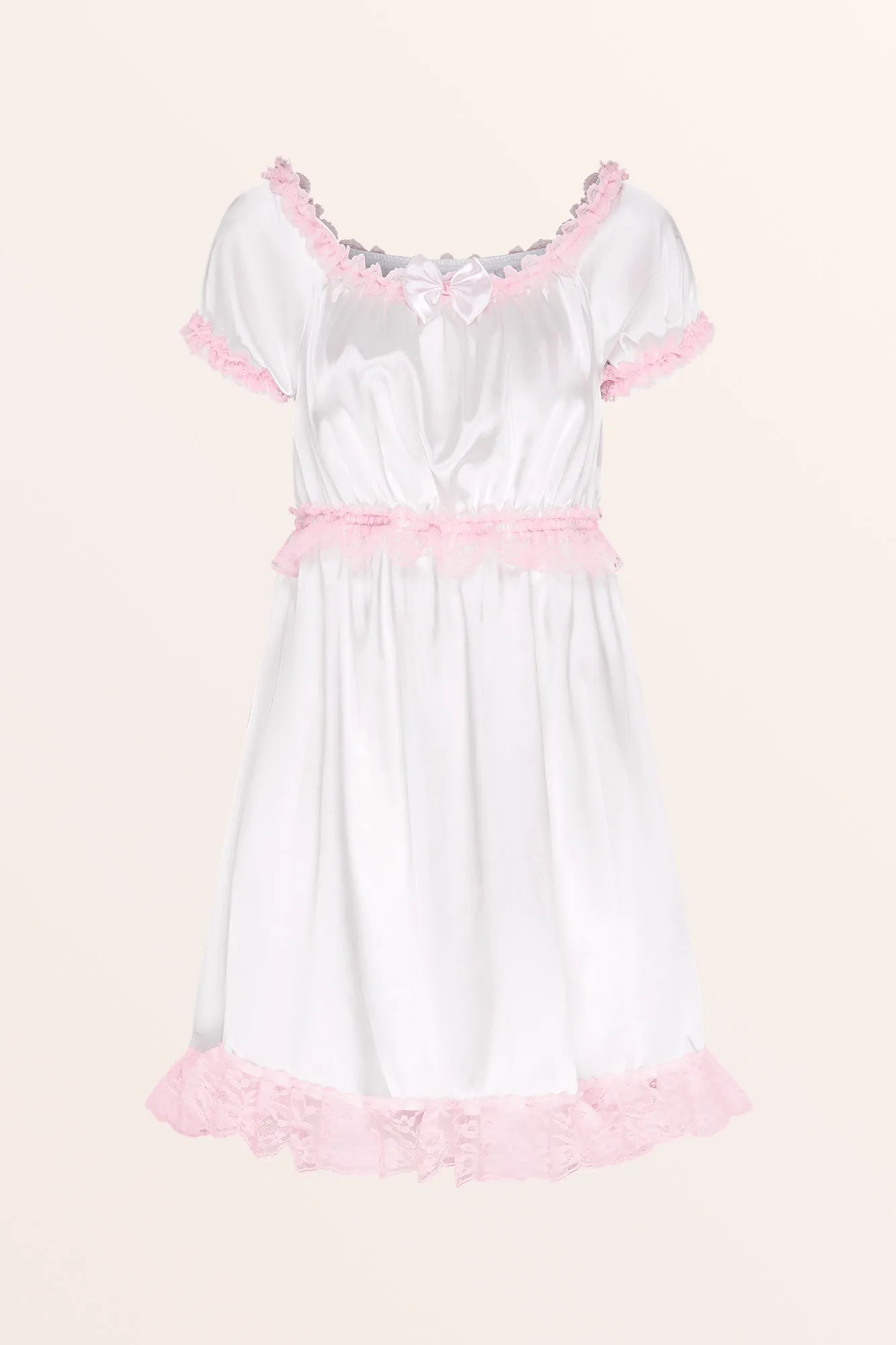 Sissy Satin Lacy Maid Nightdress - White